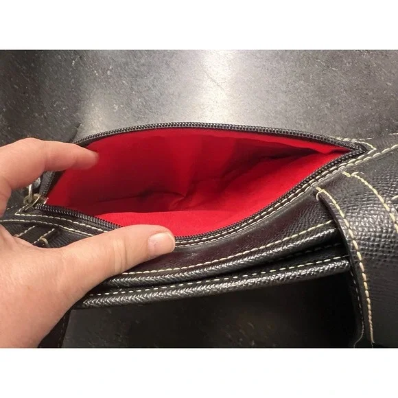 Dooney & Bourke Pebble Grain Leather Tote Black Shoulder Bag Red Lining 16"x 10" - Picture 6 of 13